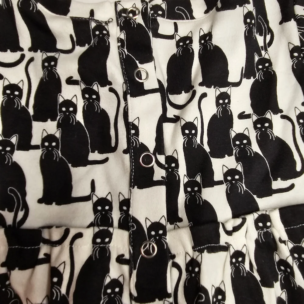 NWT Kate Quinn Bamboo Long Bubble Sleeve Jumpsuit Black Cat Romper & Headband - Picture 9 of 11